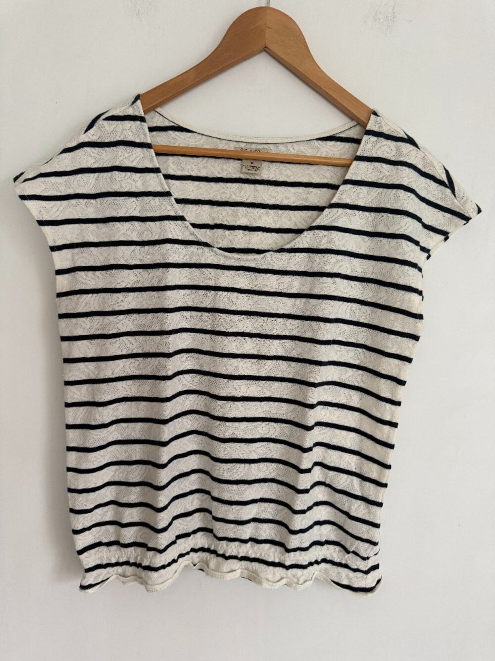 Lucky Brand Women Striped Round Neck Cap Sleeves Pullover Top Size M